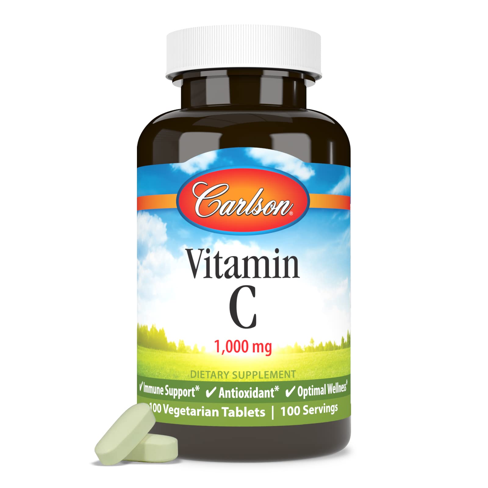 Carlson Vitamina C 1000 mg mano sosteniendo tableta: uso diario práctico.