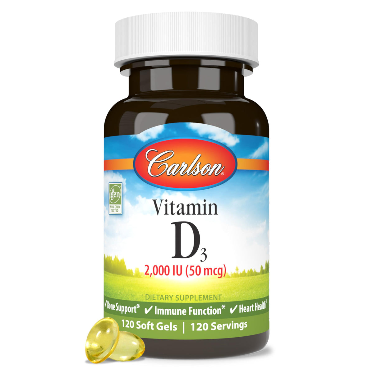 Carlson Vitamina D 2000 UI, botella con cápsulas blandas para uso diario