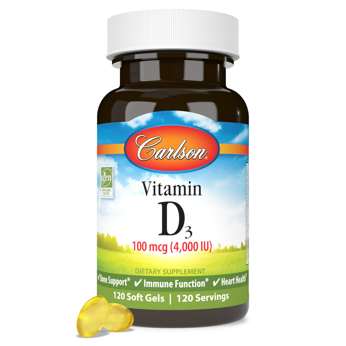 Carlson Vitamina D3 4000 UI cápsulas: apoyo a huesos fuertes y sistema inmune