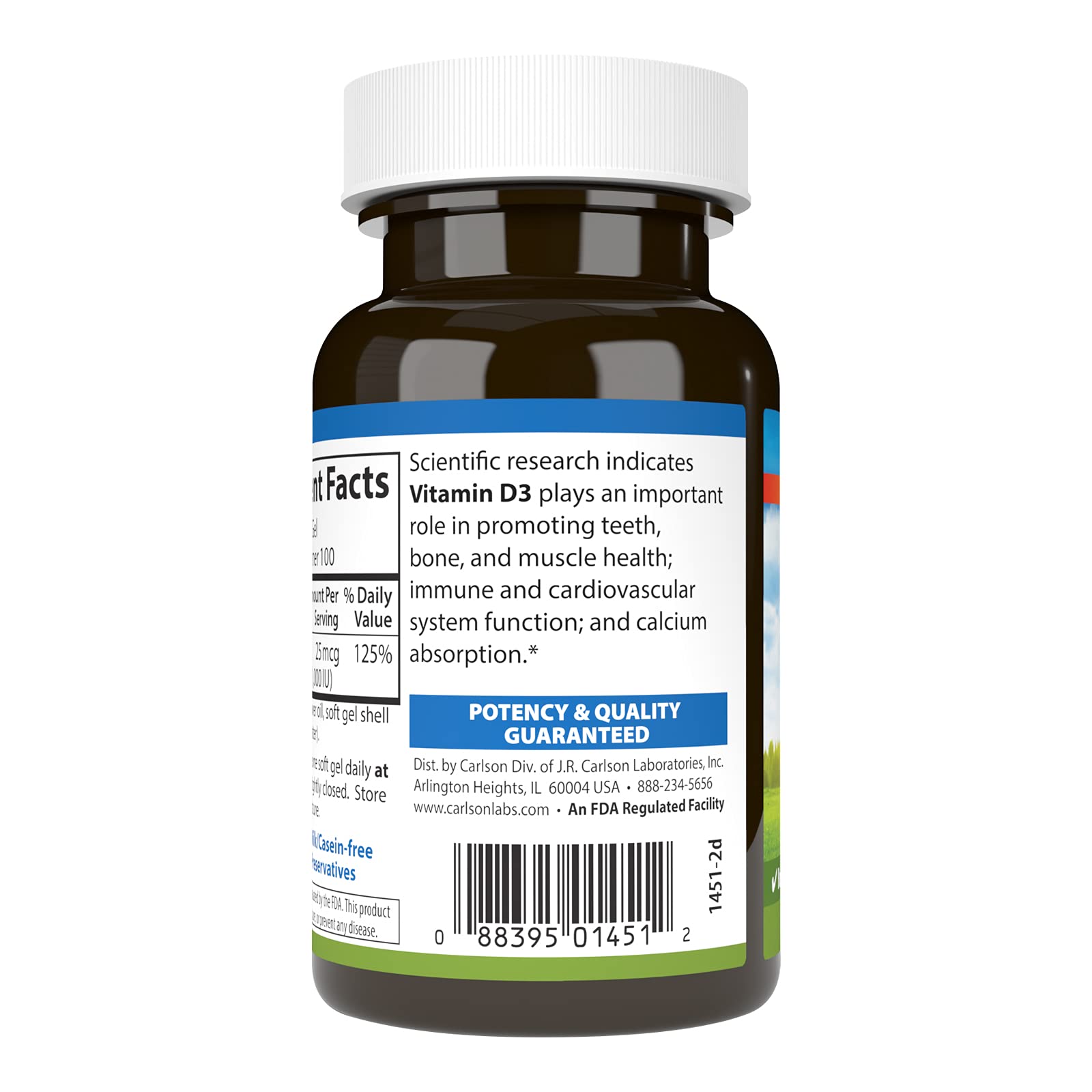 Carlson Vitamina D3 etiqueta clara facilita la dosis diaria
