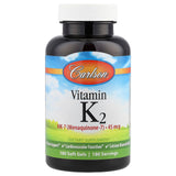 Carlson Vitamina K2-7 MK-7, botella en primer plano, apoya la salud cardiovascular