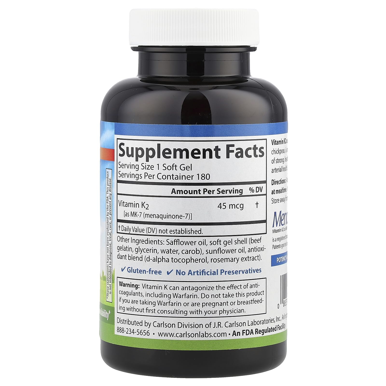 Carlson Vitamina K2-7 MK-7, cápsulas doradas apiladas, contribuye a la salud ósea