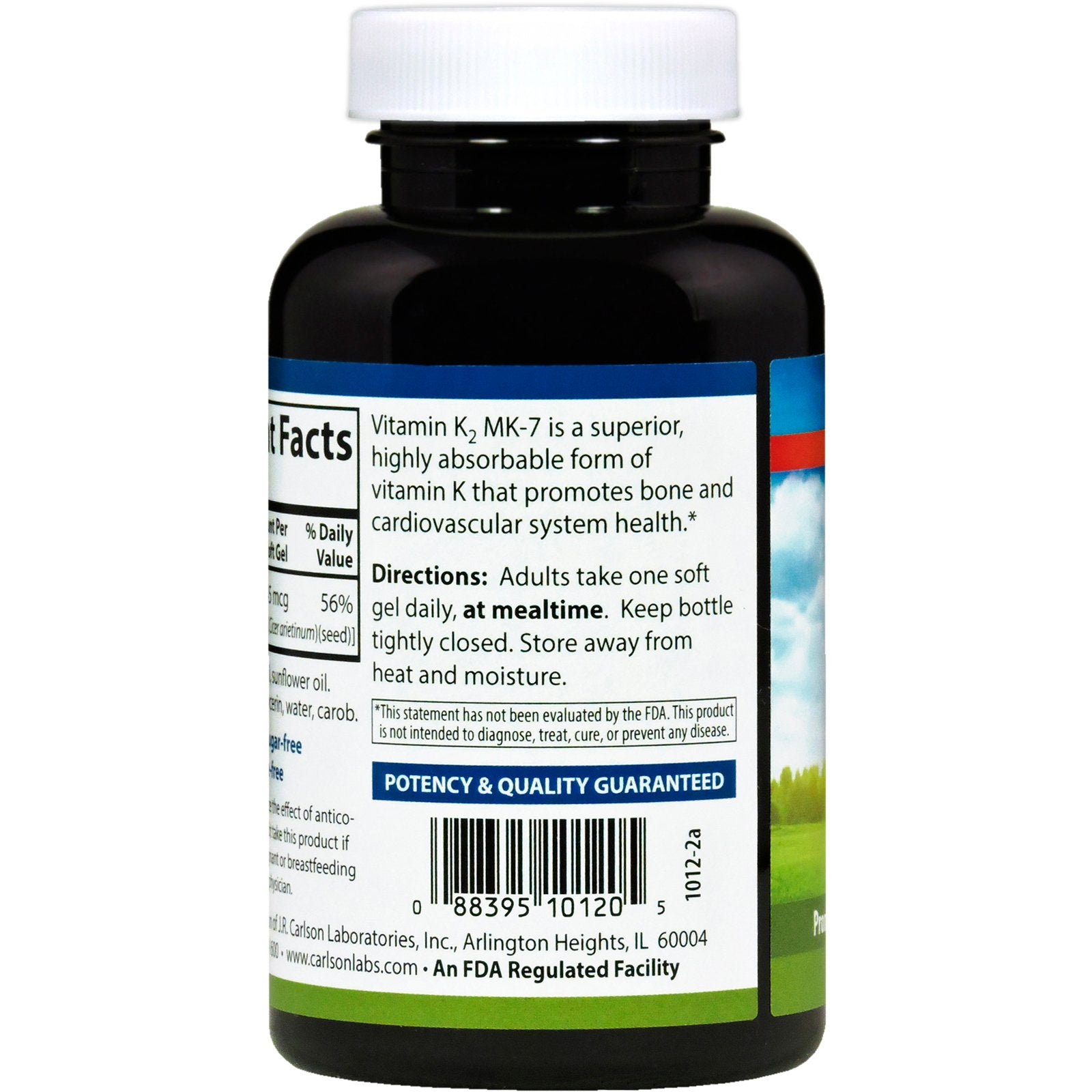 Carlson Vitamina K2-7 MK-7, etiqueta frontal, favorece la absorción diaria