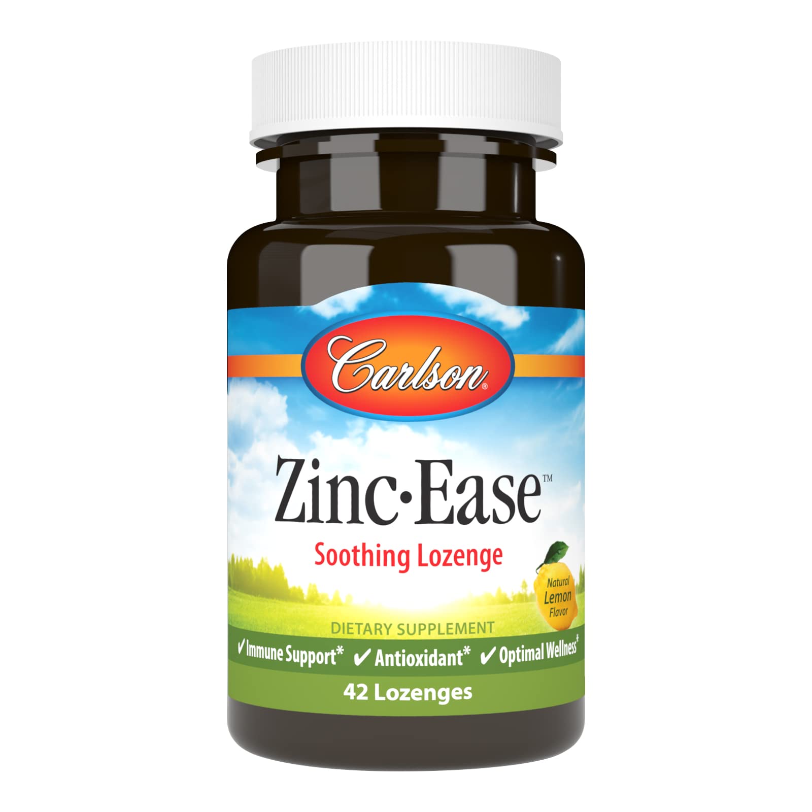 Carlson Zinc-Ease: botella de pastillas de limón para uso diario y apoyo al sistema inmune