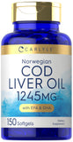 Carlyle Aceite de Hígado de Bacalao Noruego en botella, fuente de Omega-3 para tu día.