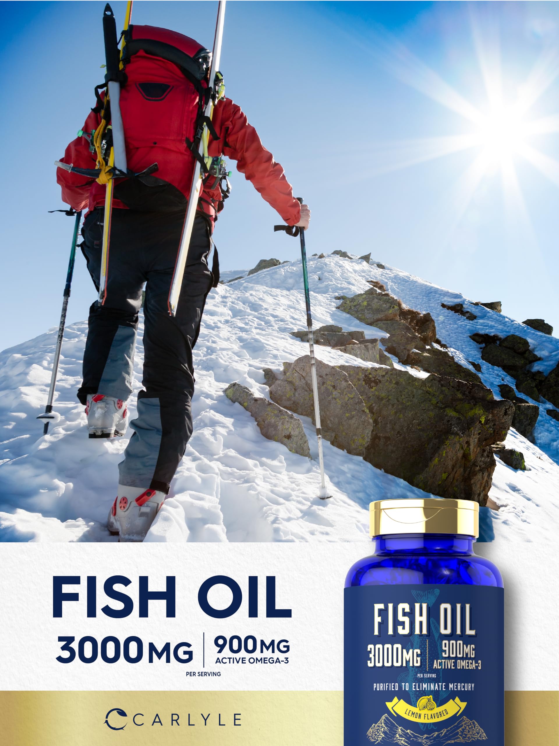 Carlyle Aceite de Pescado 3000mg, sello de pureza y control de laboratorio.