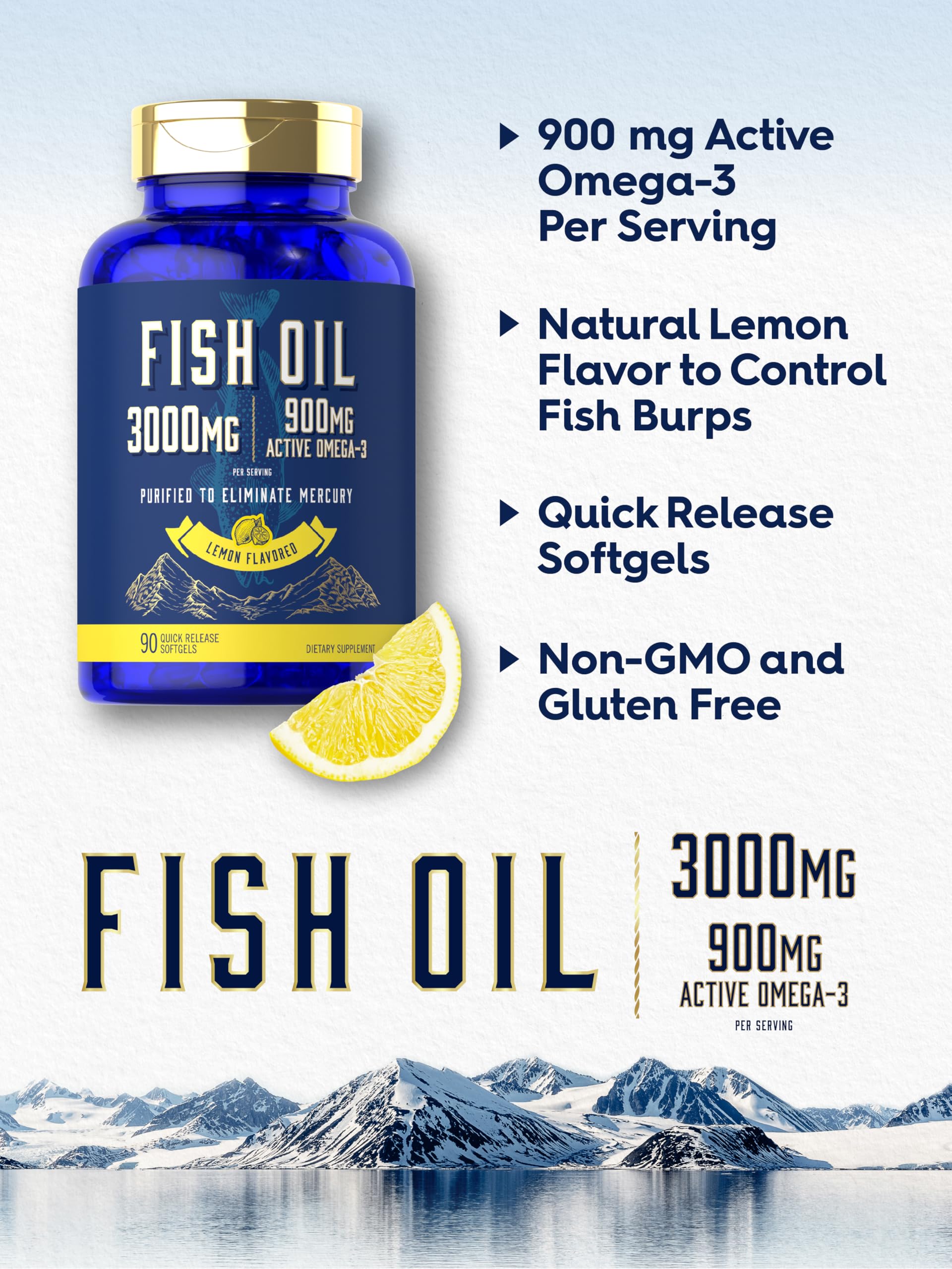 Carlyle Aceite de Pescado 3000mg, primer plano de cápsulas de alta calidad.
