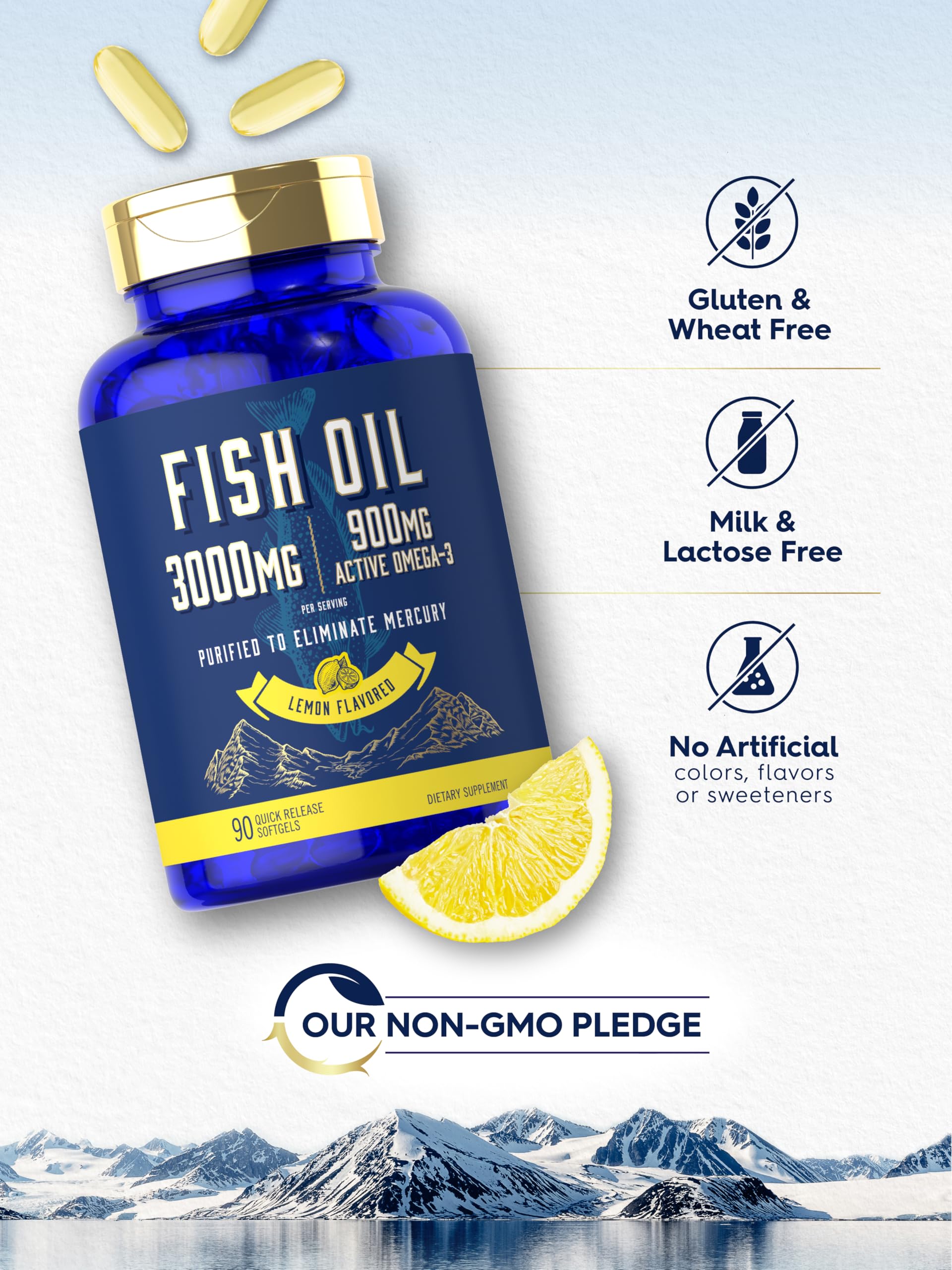 Carlyle Aceite de Pescado 3000mg, símbolo libre de gluten.