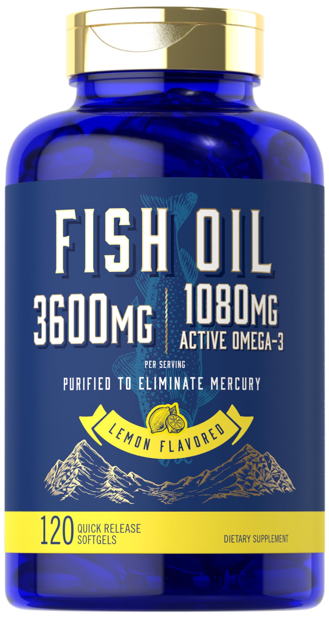 Carlyle Aceite de Pescado 3600 mg en botella para uso diario.