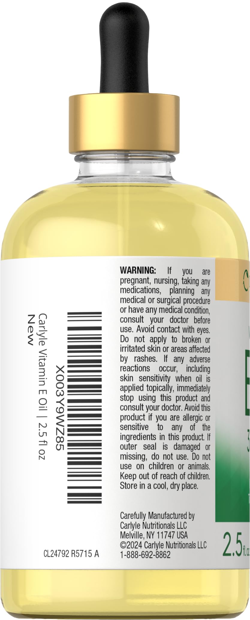 Carlyle Aceite de Vitamina E brinda hidratación suave a la piel.