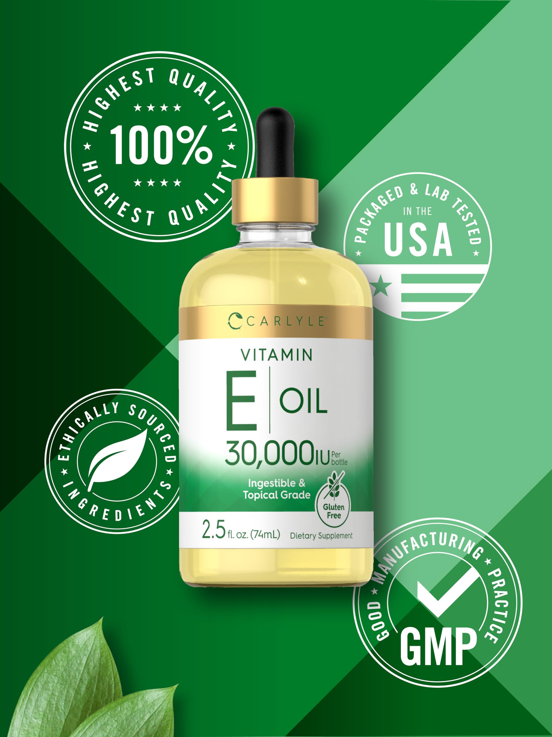 Carlyle Aceite de Vitamina E, libre de gluten y GMO para uso diario.