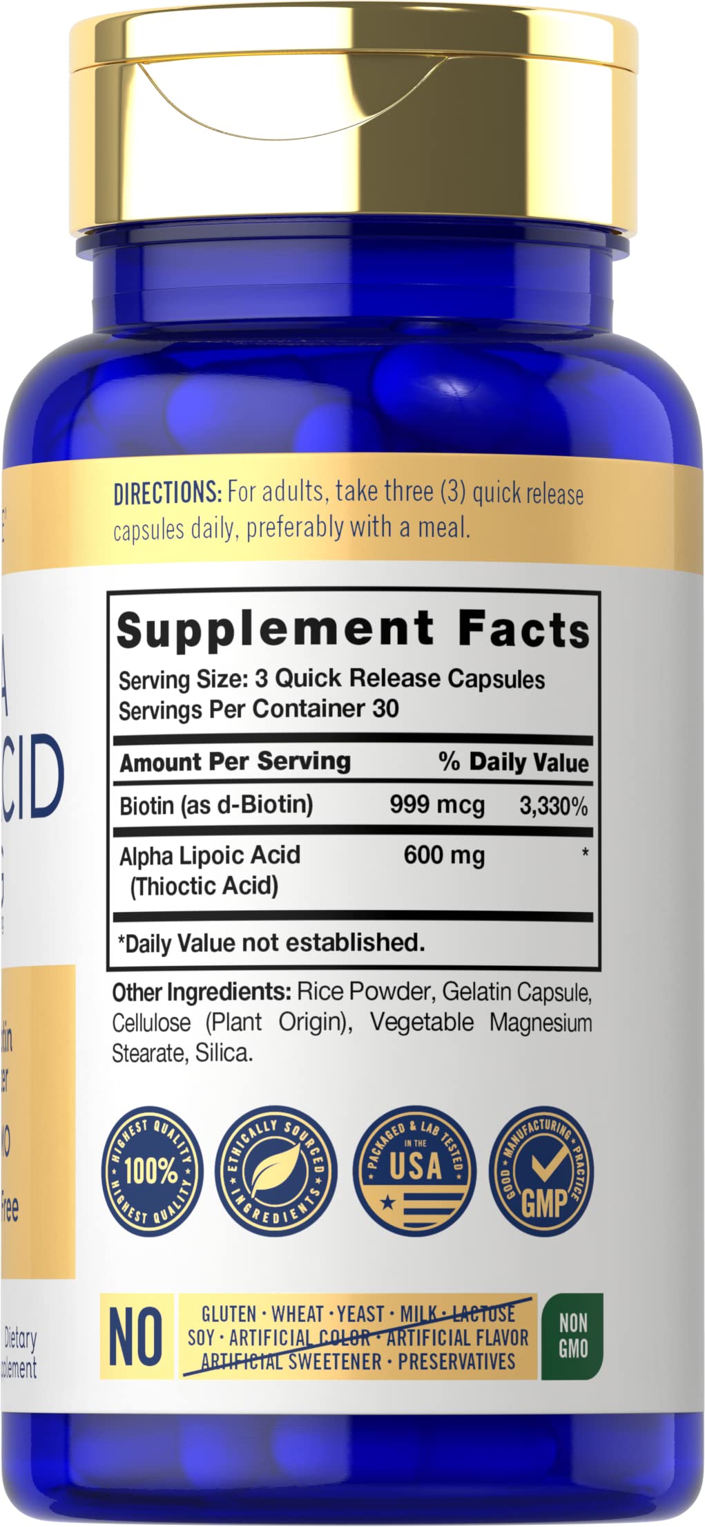 Carlyle Ácido Alfa Lipoico 600 mg con Biotina: cápsulas de liberación rápida para conveniencia diaria.