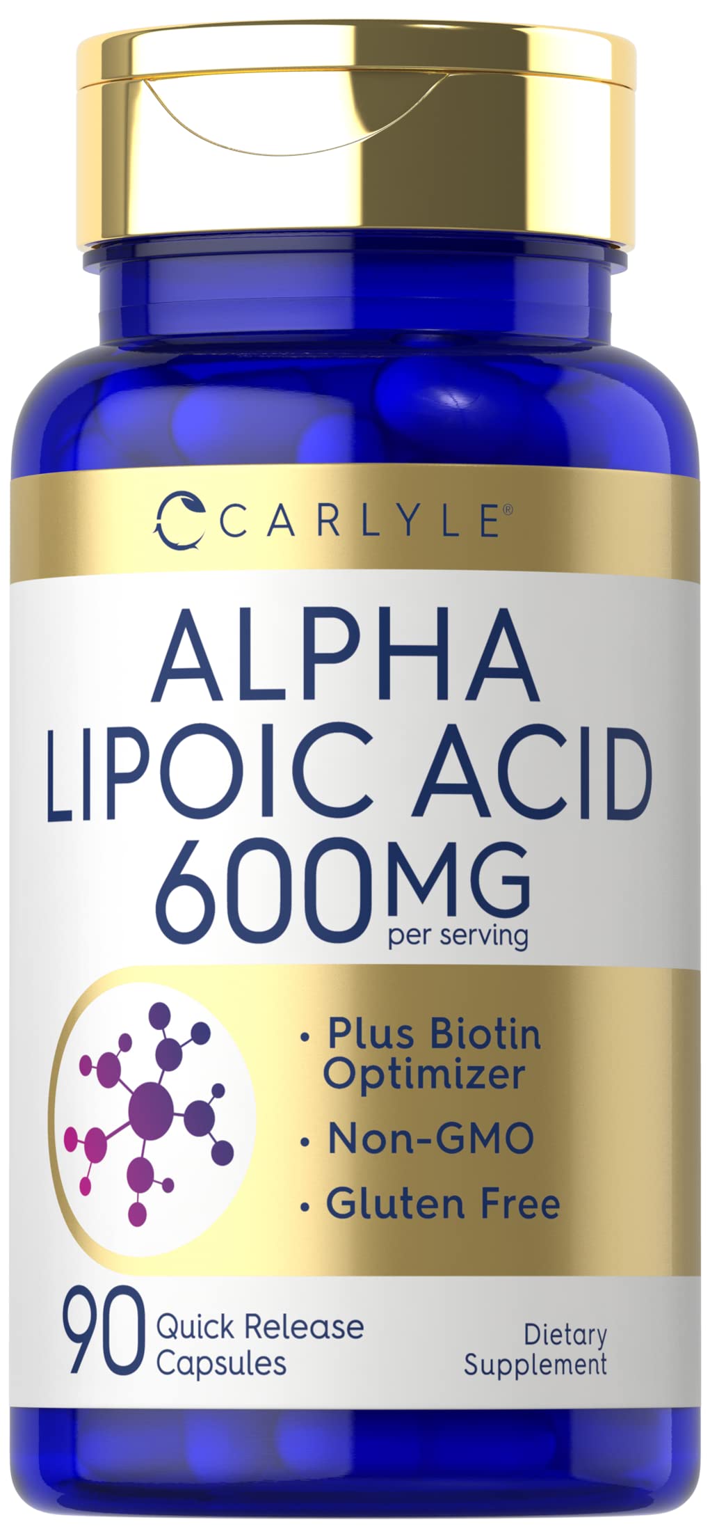 Carlyle Ácido Alfa Lipoico 600 mg con Biotina: empaque compacto para uso diario.