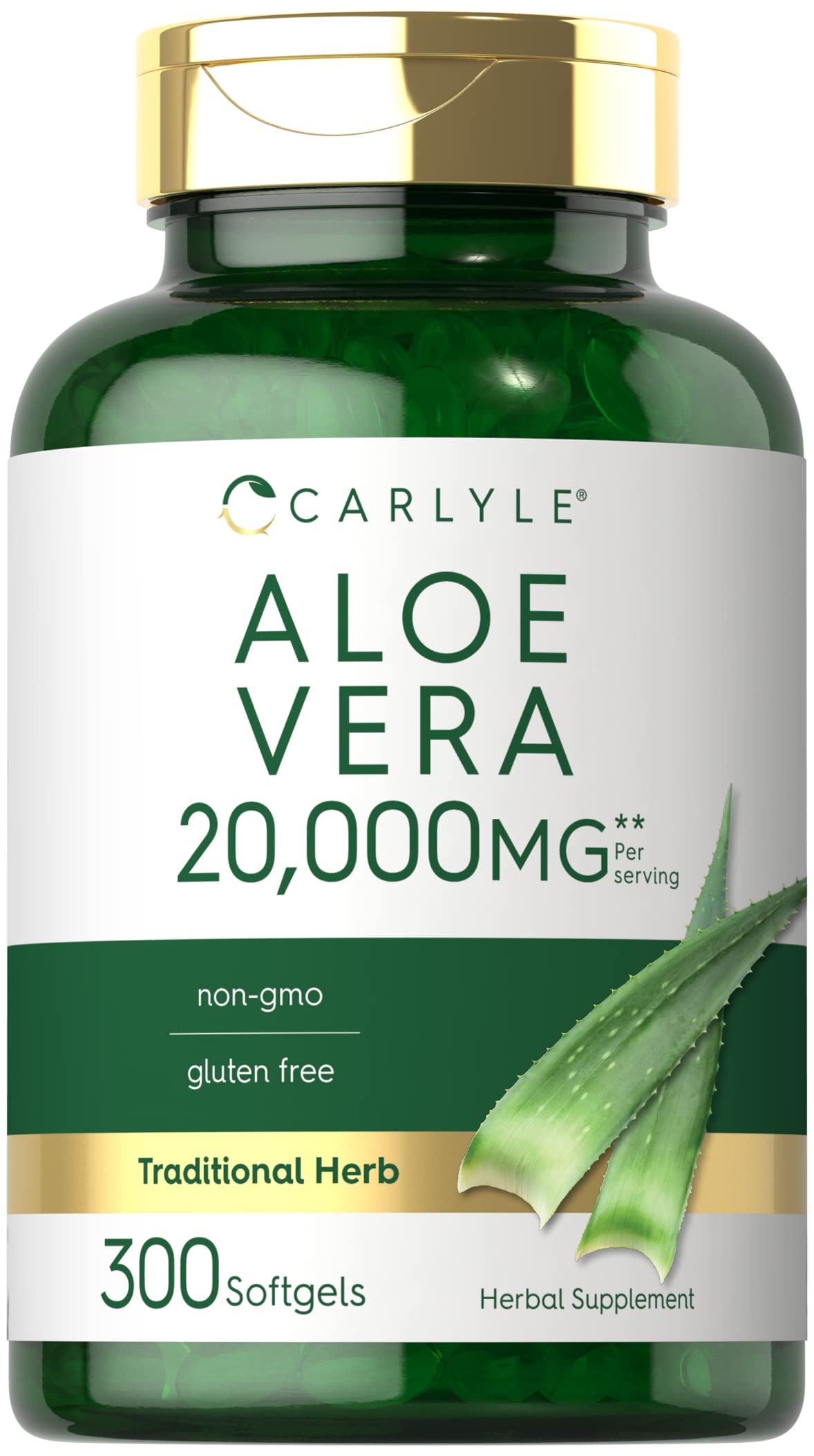 Carlyle Aloe Vera Cápsulas Blandas: botella con cápsulas para apoyo al bienestar diario.