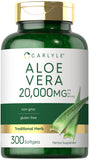 Carlyle Aloe Vera Cápsulas Blandas: botella con cápsulas para apoyo al bienestar diario.