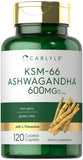 Carlyle Ashwagandha extracto en botella, posible apoyo al bienestar diario