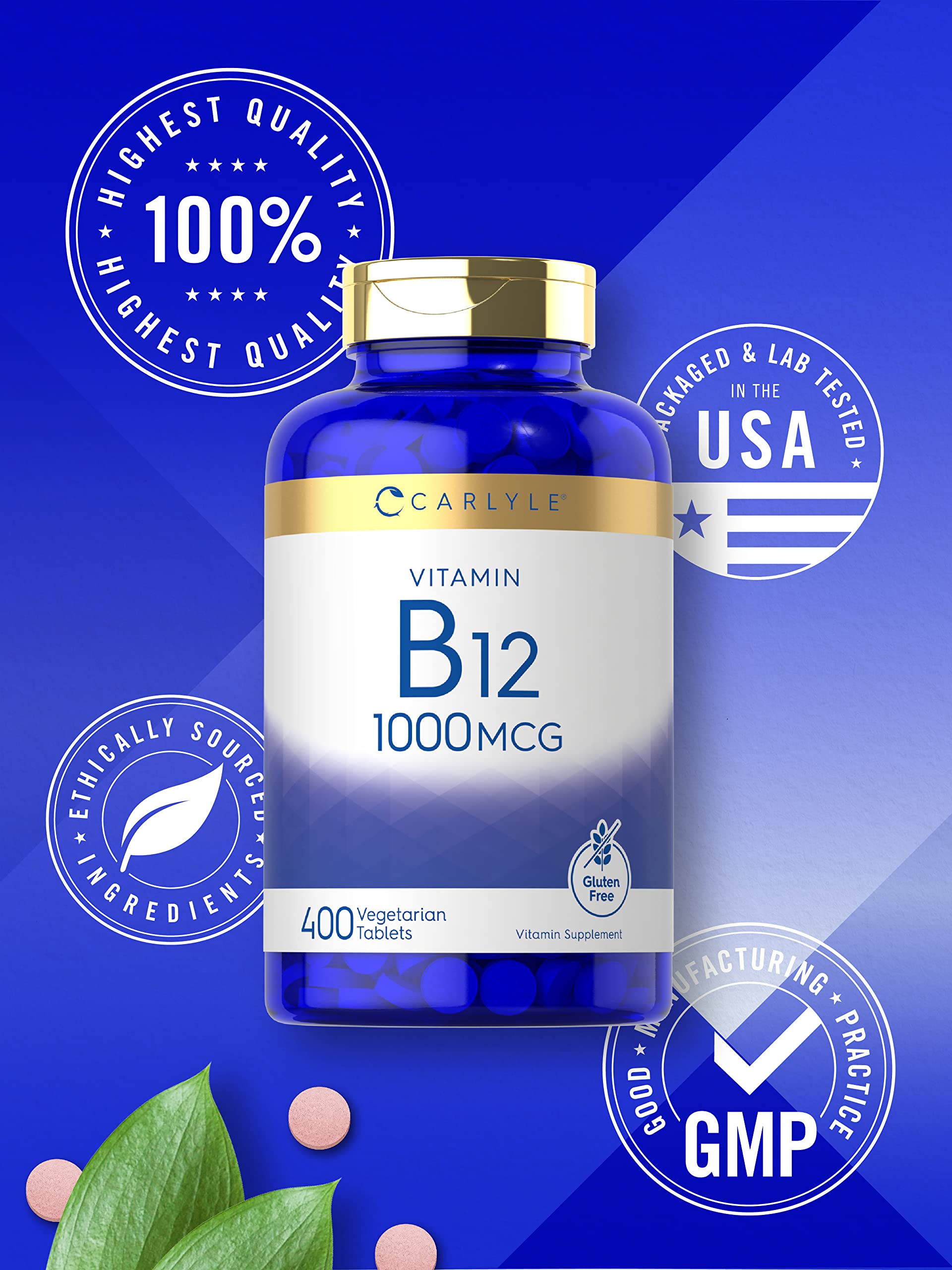 Envase libre de gluten de Carlyle B12 1000 mcg.