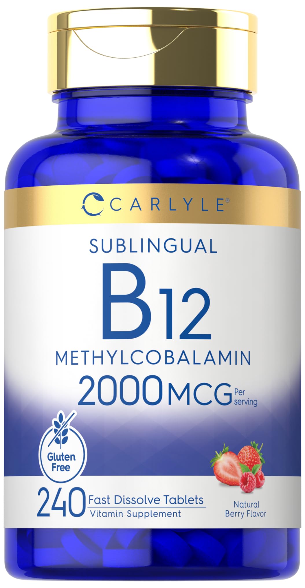 Tabletas Carlyle B12 de disolución rápida con sabor a baya para uso diario