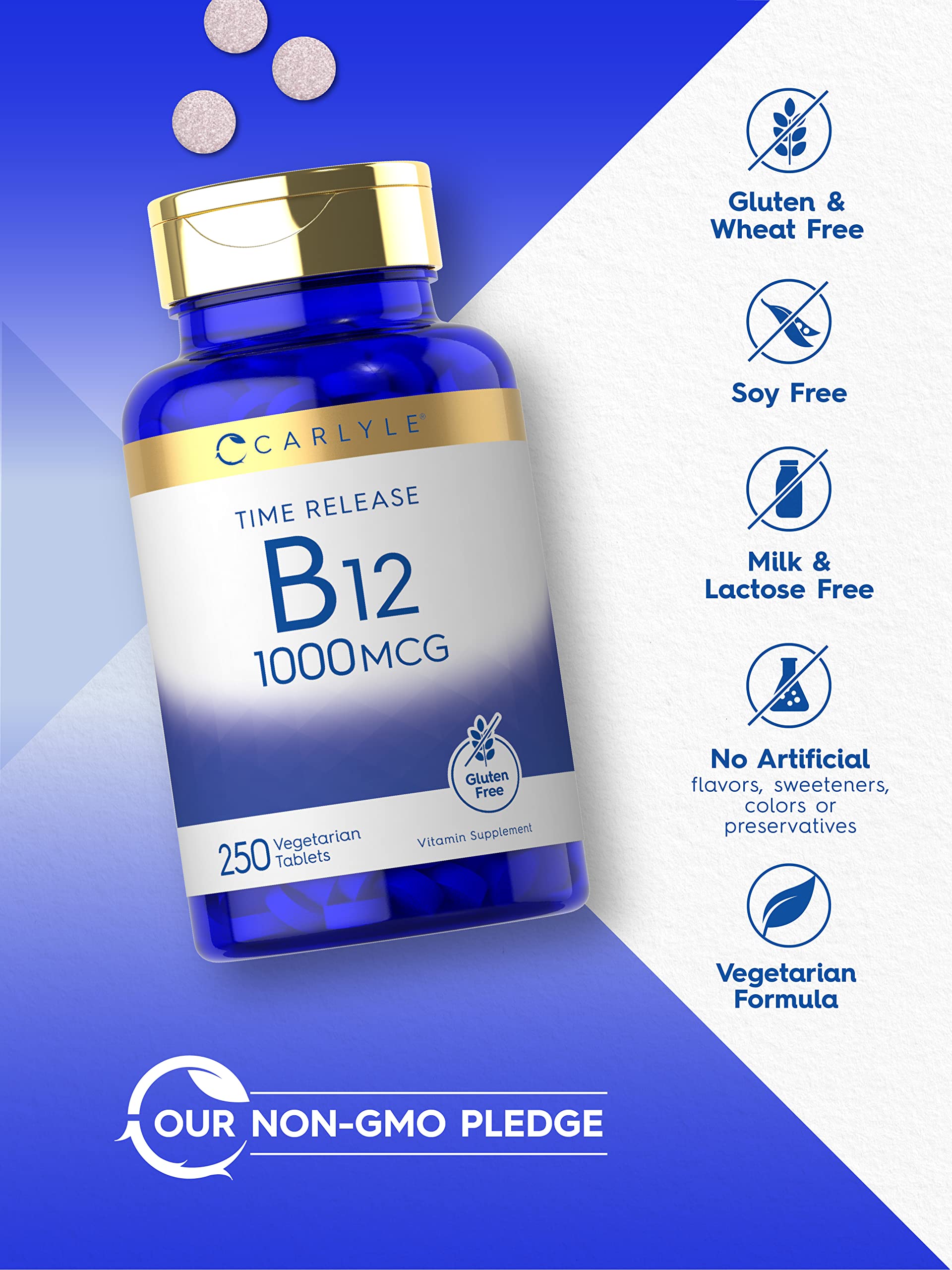 Carlyle B12 1000mcg tabletas sin OGMs para elecciones responsables