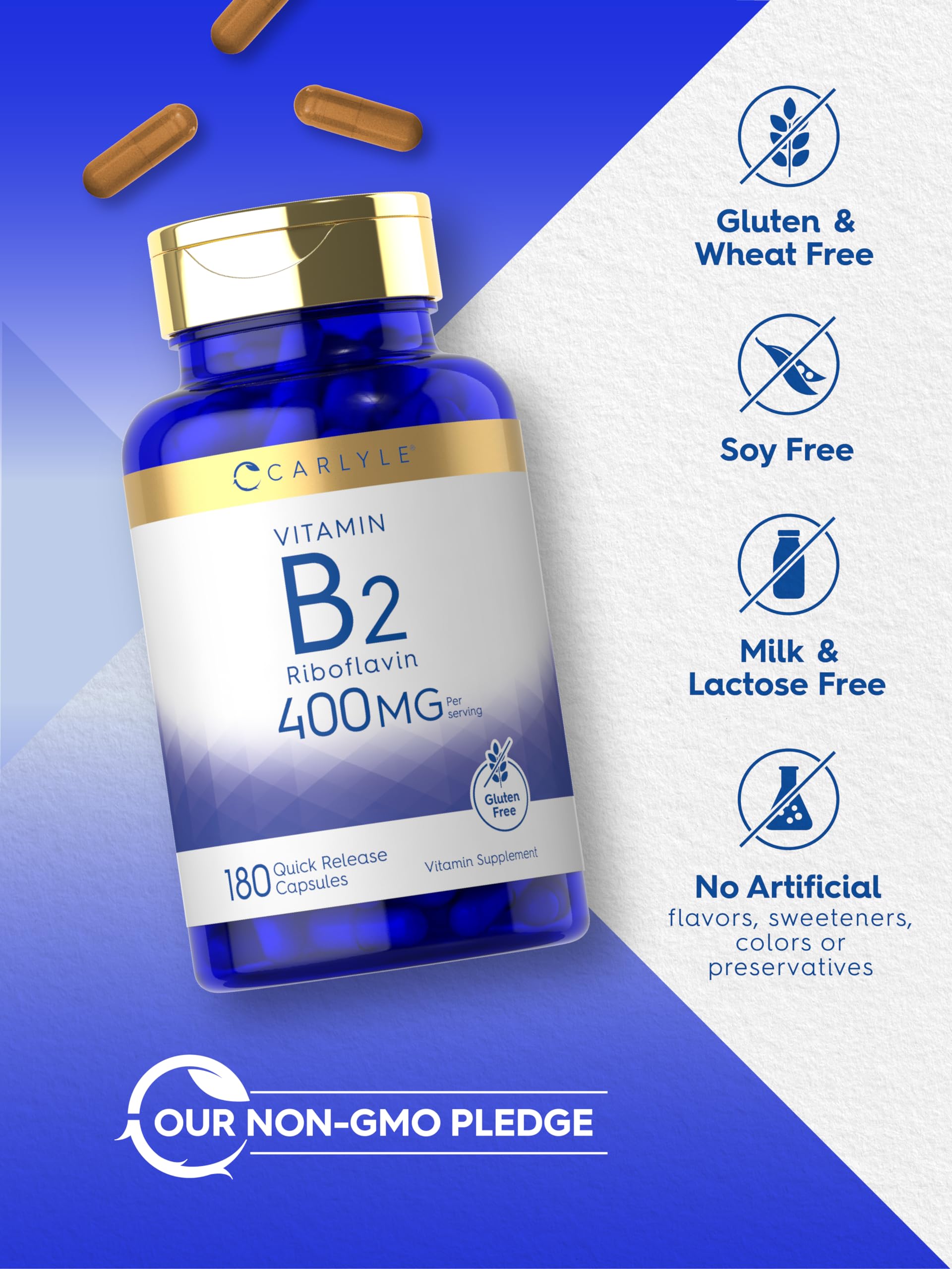 Dosis diaria Carlyle B2 400 mg, presentación conveniente para tomar.