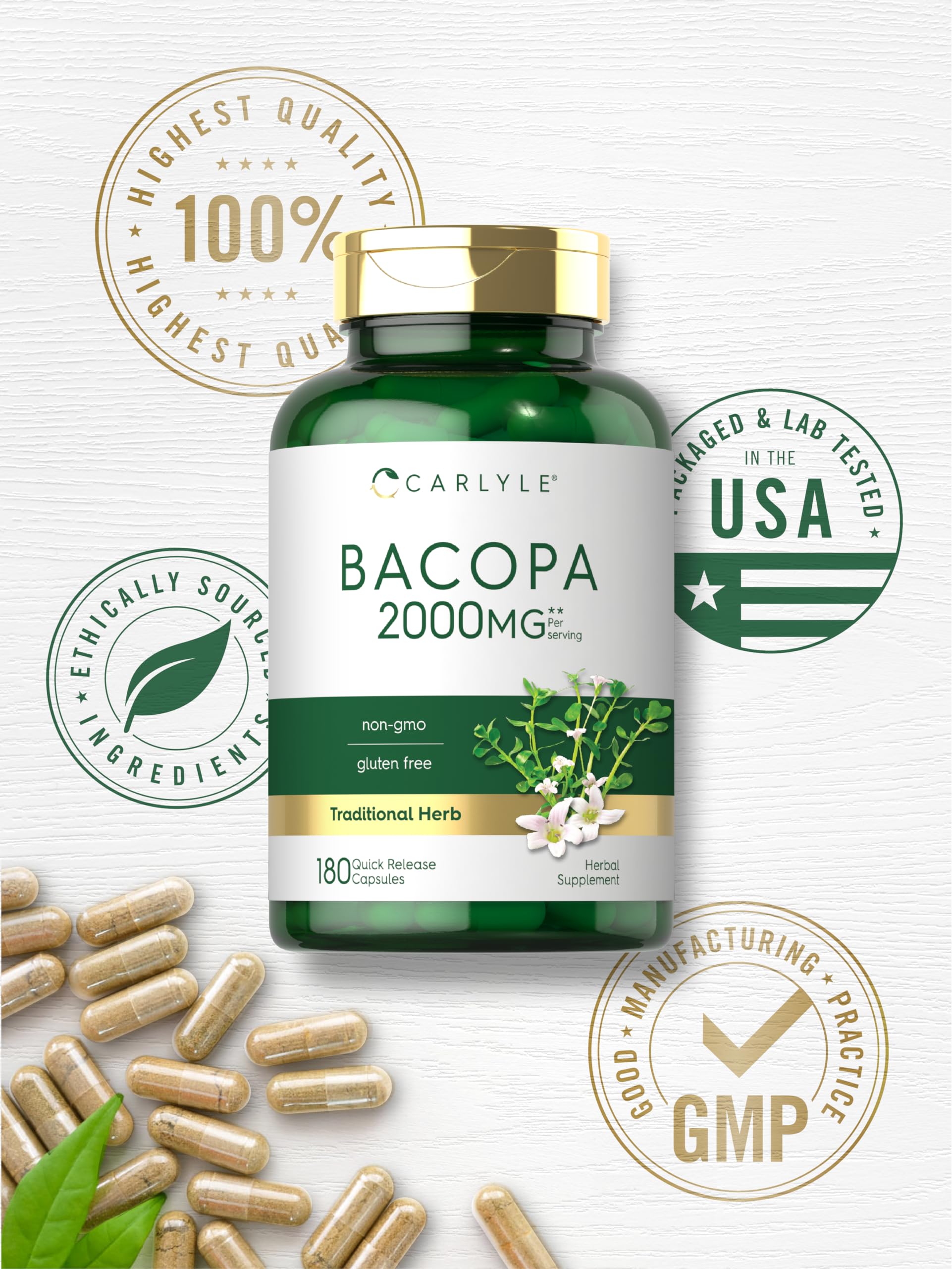 Carlyle Bacopa Monnieri cápsulas: opción sin gluten para dietas conscientes.