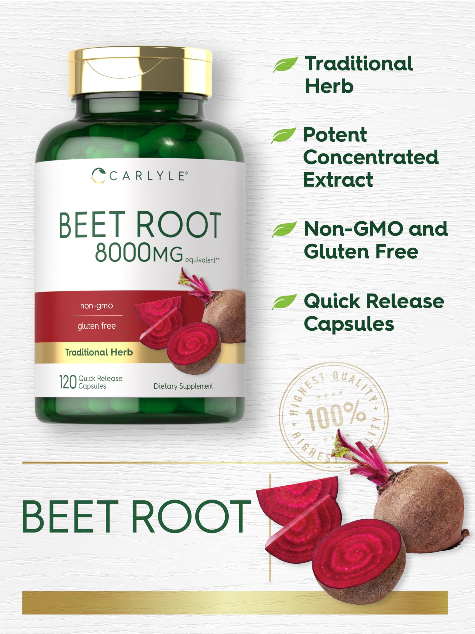 Dosificador de Carlyle Beet Root Capsules: dosis precisa en cada toma para consistencia.