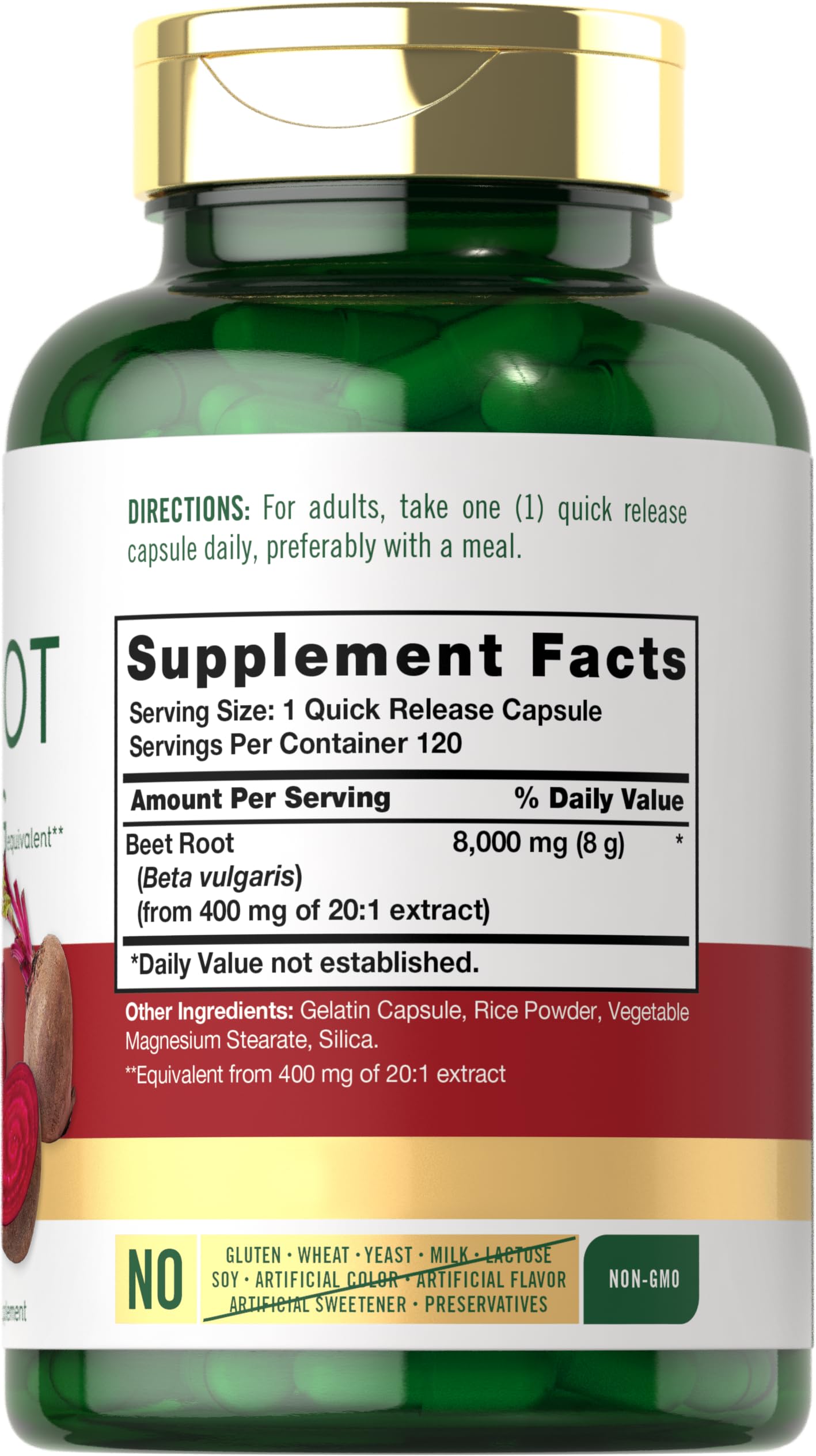 Etiqueta frontal de Carlyle Beet Root Capsules: fácil identificación y confianza en la compra.