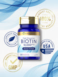 Carlyle Biotin 10000mcg, botella frontal para reconocimiento rapido.