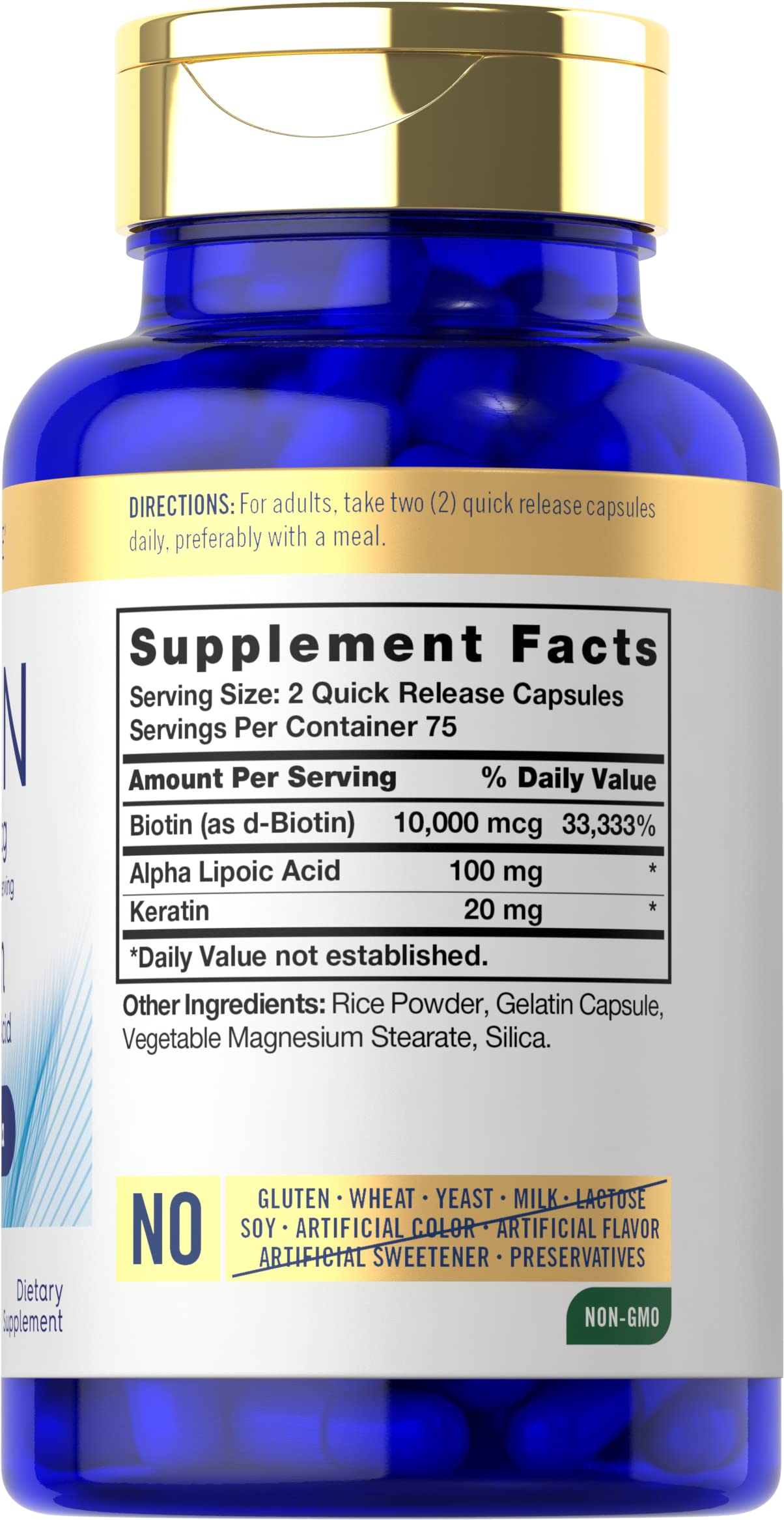 Carlyle Biotin 10000mcg cápsulas fáciles de tomar diariamente.