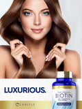 Carlyle Biotin 10000mcg, detalle de tableta para uso diario facil.