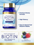 Carlyle Biotin 10000mcg, empaque de 250 dosis para conveniencia diaria.