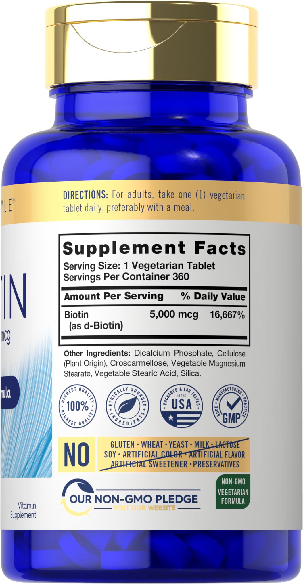 Carlyle Biotin 5000mcg: envase con 360 tabletas para uso prolongado