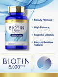 Etiqueta nutricional de Carlyle Biotin 5000mcg para dosis diarias