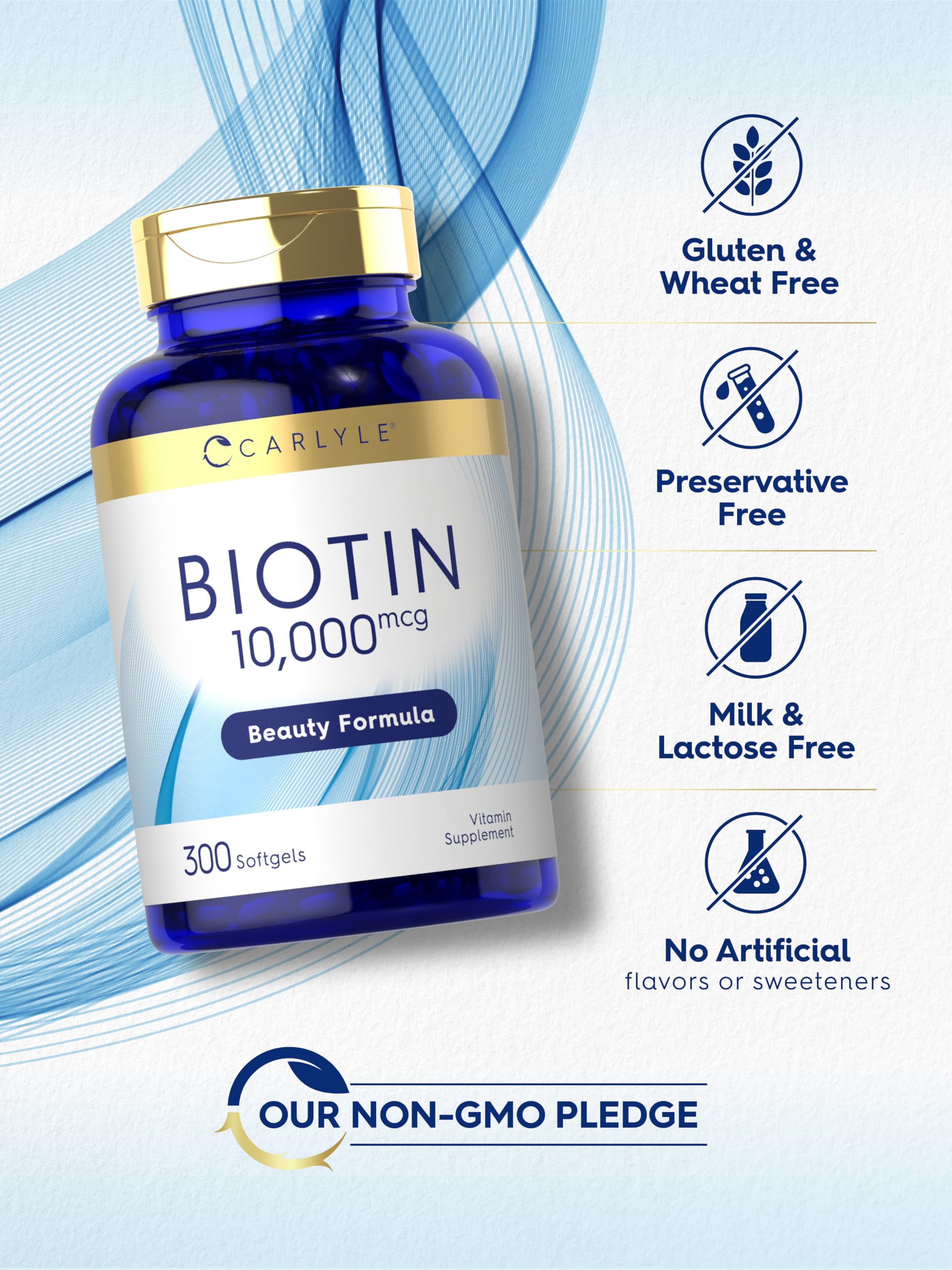 Carlyle Biotina 10000mcg ingredientes de alta calidad para seguridad diaria.