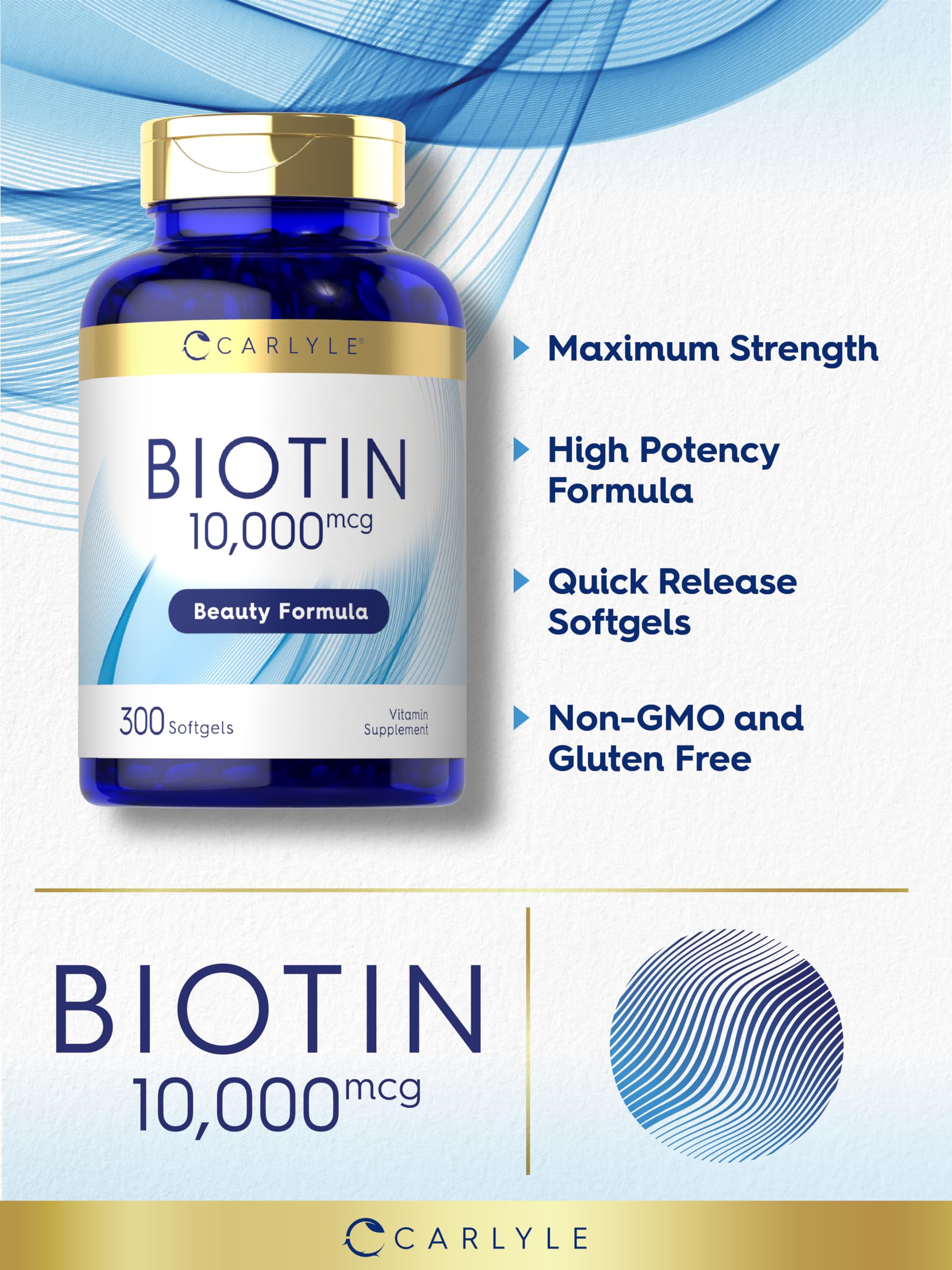 Carlyle Biotina 10000mcg cabello y uñas fuertes y radiantes.