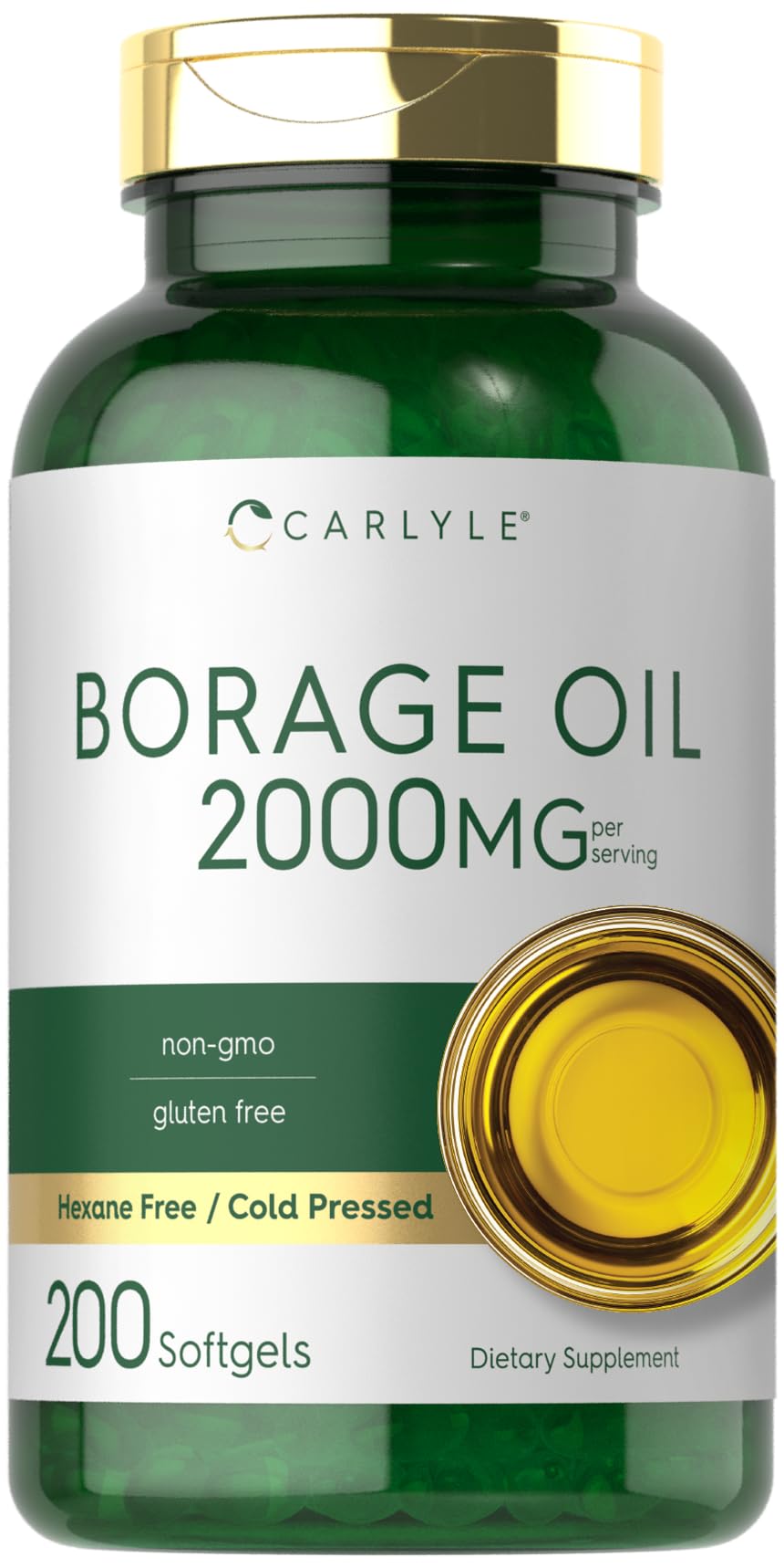 Carlyle Borage Oil 2000 mg cápsulas: fuente de Omega-6 y Omega-9 para uso diario.