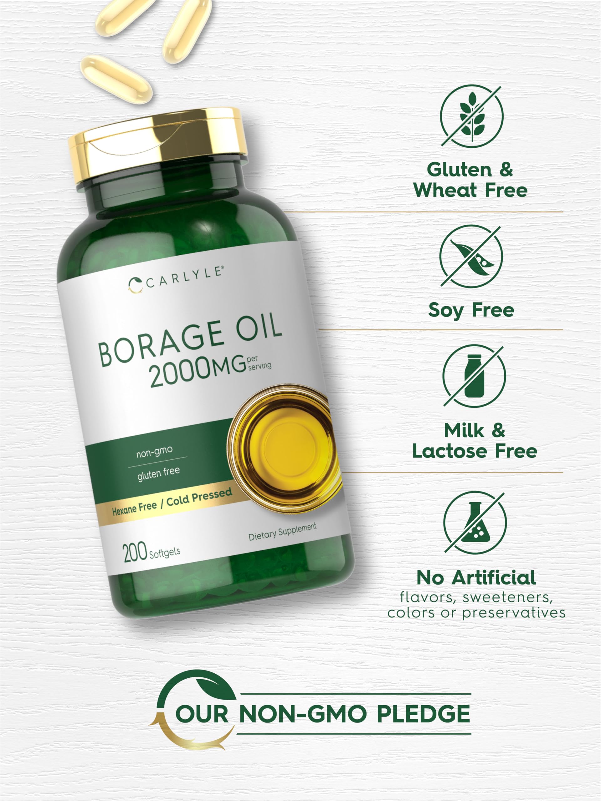 Carlyle Borage Oil cápsula, vista de corte transversal revelando aceite puro.