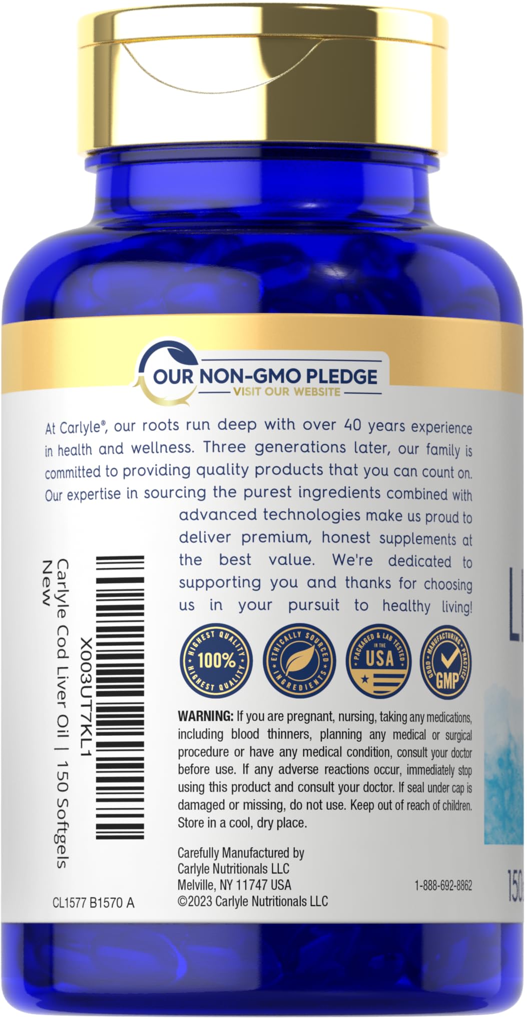 Carlyle Cápsulas de aceite de hígado de bacalao noruego, consumo práctico.