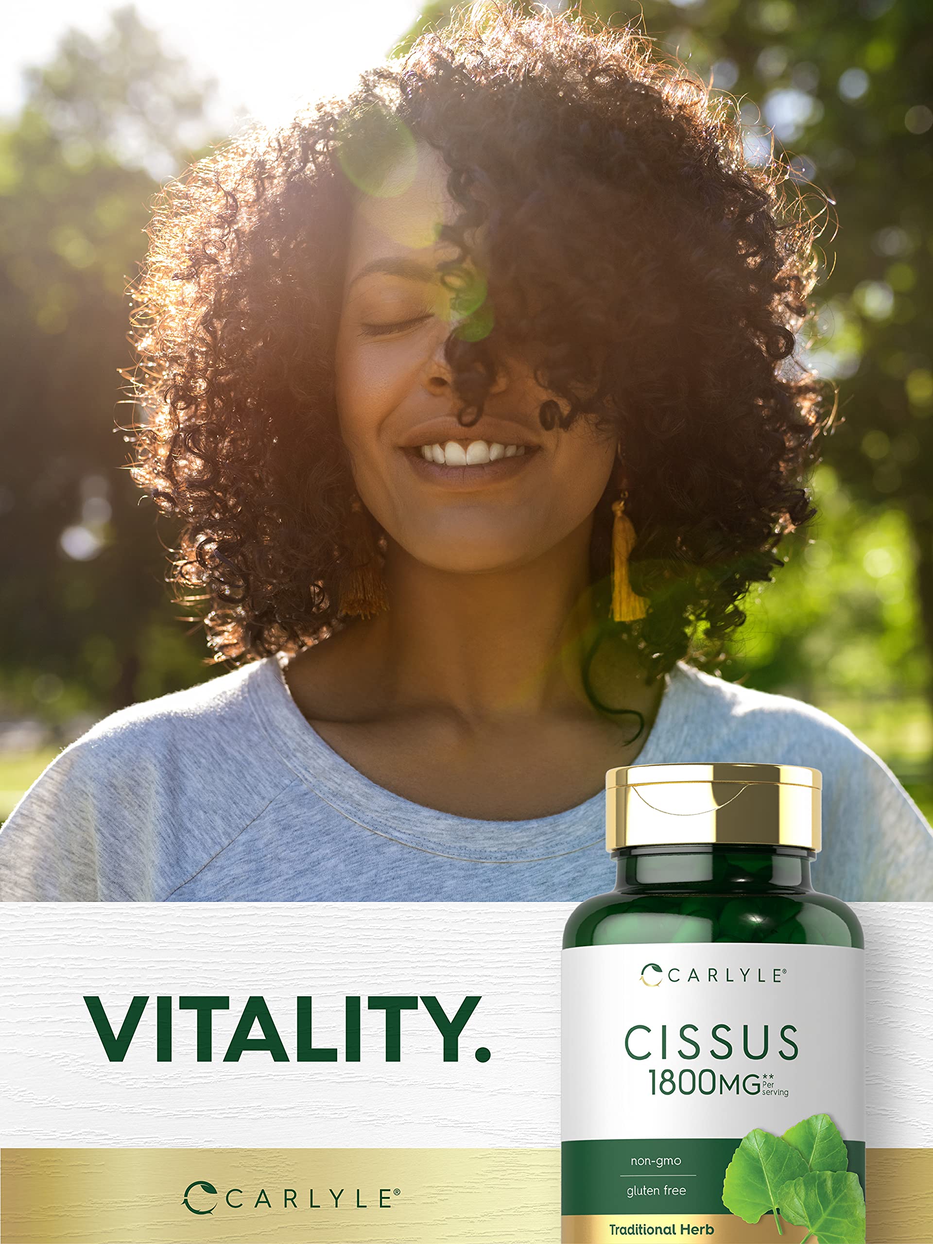 Carlyle Cissus Quadrangularis: primer plano de la botella para compra informada.