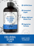 Etiqueta clara de Carlyle Colloidal Silver con información legible.