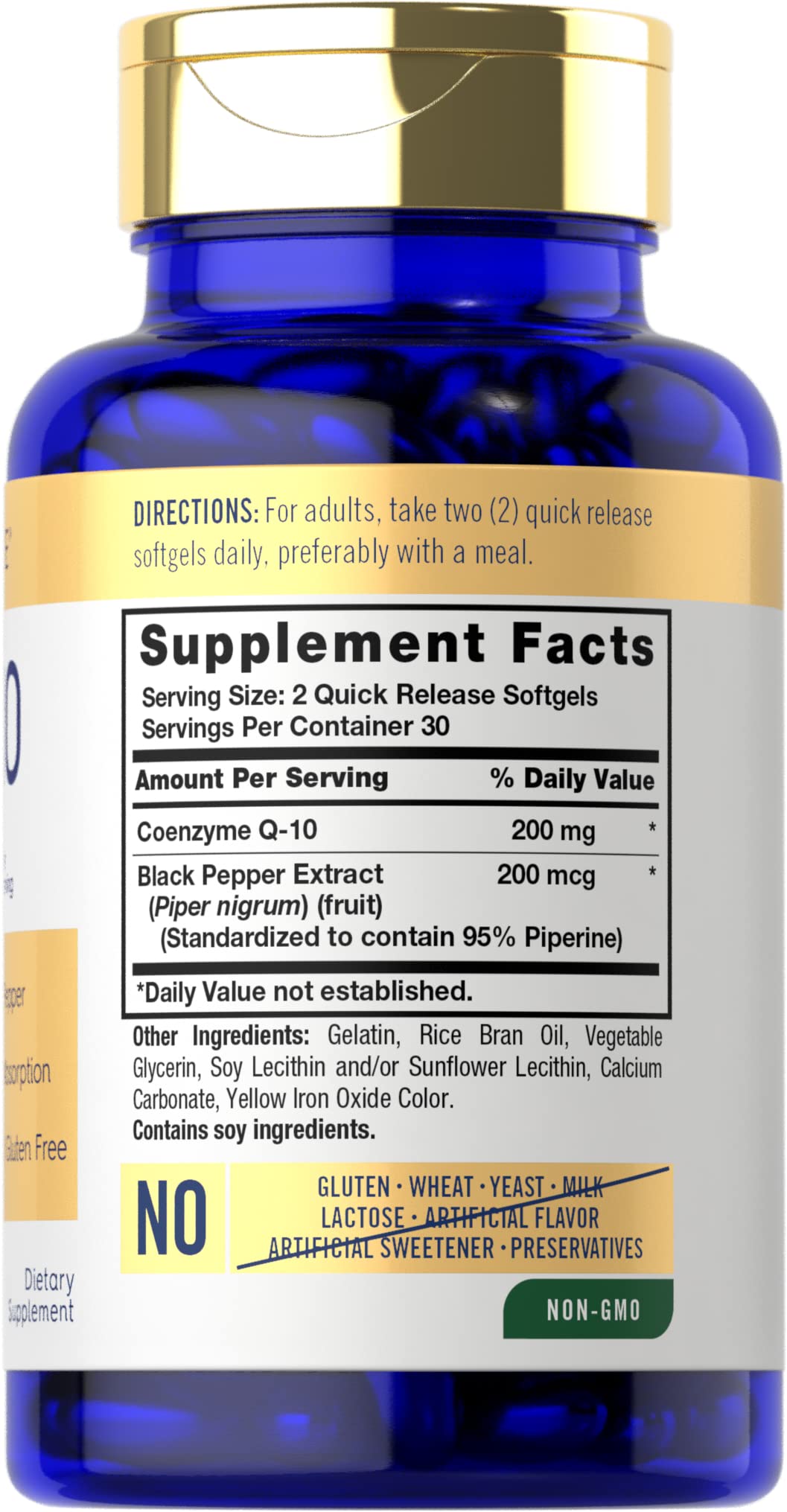 Carlyle CoQ10 200 mg, frente de envase, absorción potencial mejorada.