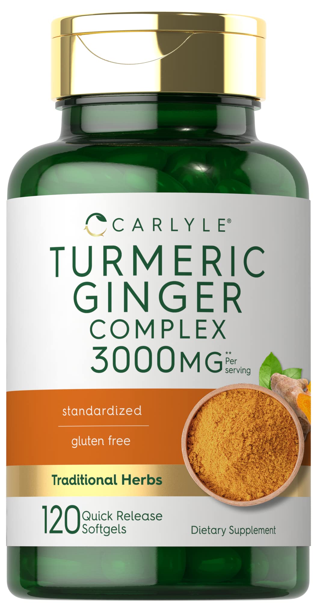 Carlyle curcuma jengibre capsulas blandas en botella para uso diario