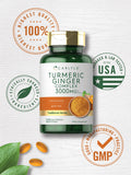 Carlyle curcuma jengibre capsulas blandas, manos sostienen producto para rutina diaria
