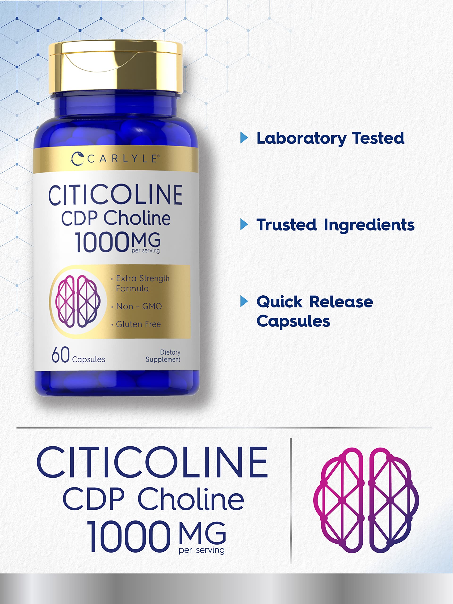Etiqueta clara del producto Carlyle Citicolina para información confiable