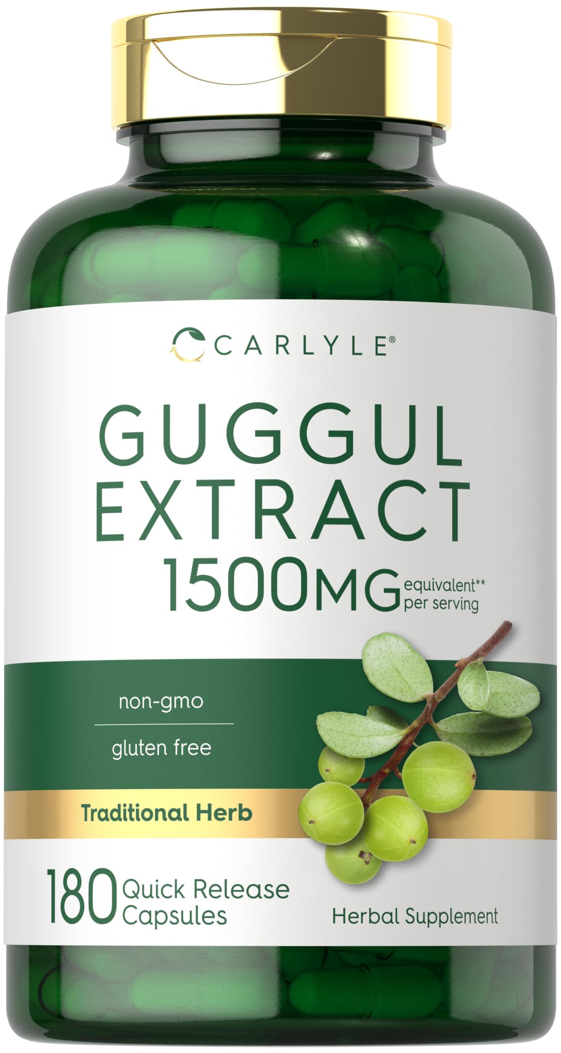 Carlyle Guggul Extract: capsulas en botella para apoyo diario al bienestar.
