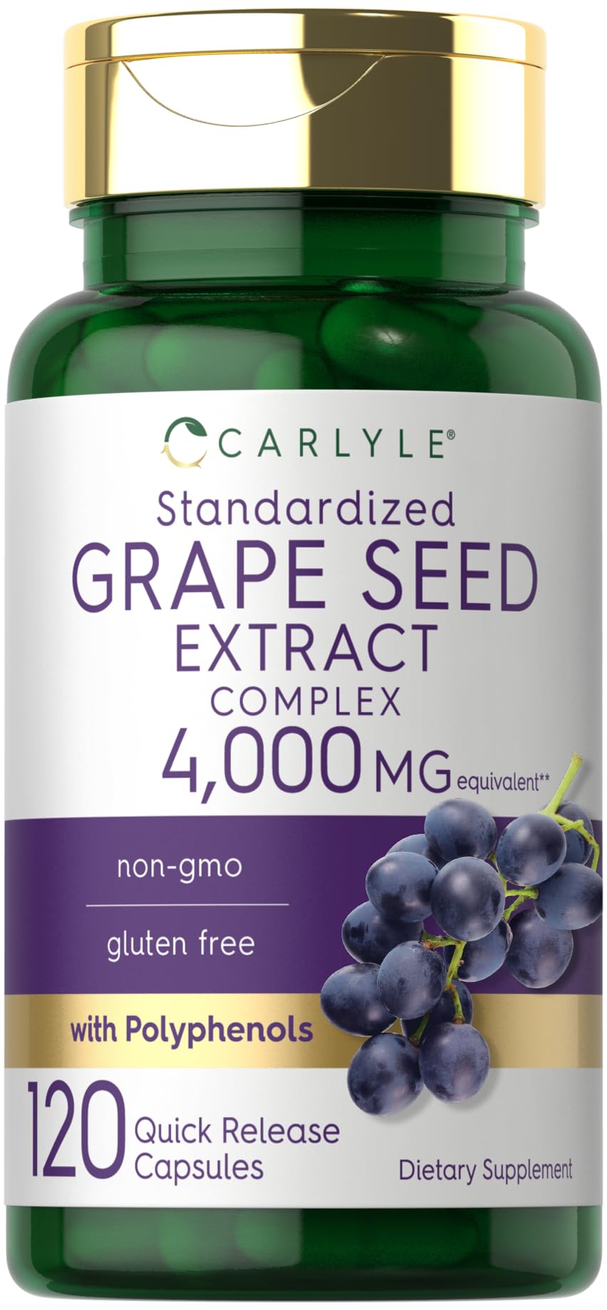 Carlyle Extracto de Semilla de Uva en botella, ideal para apoyar una rutina diaria de antioxidantes.