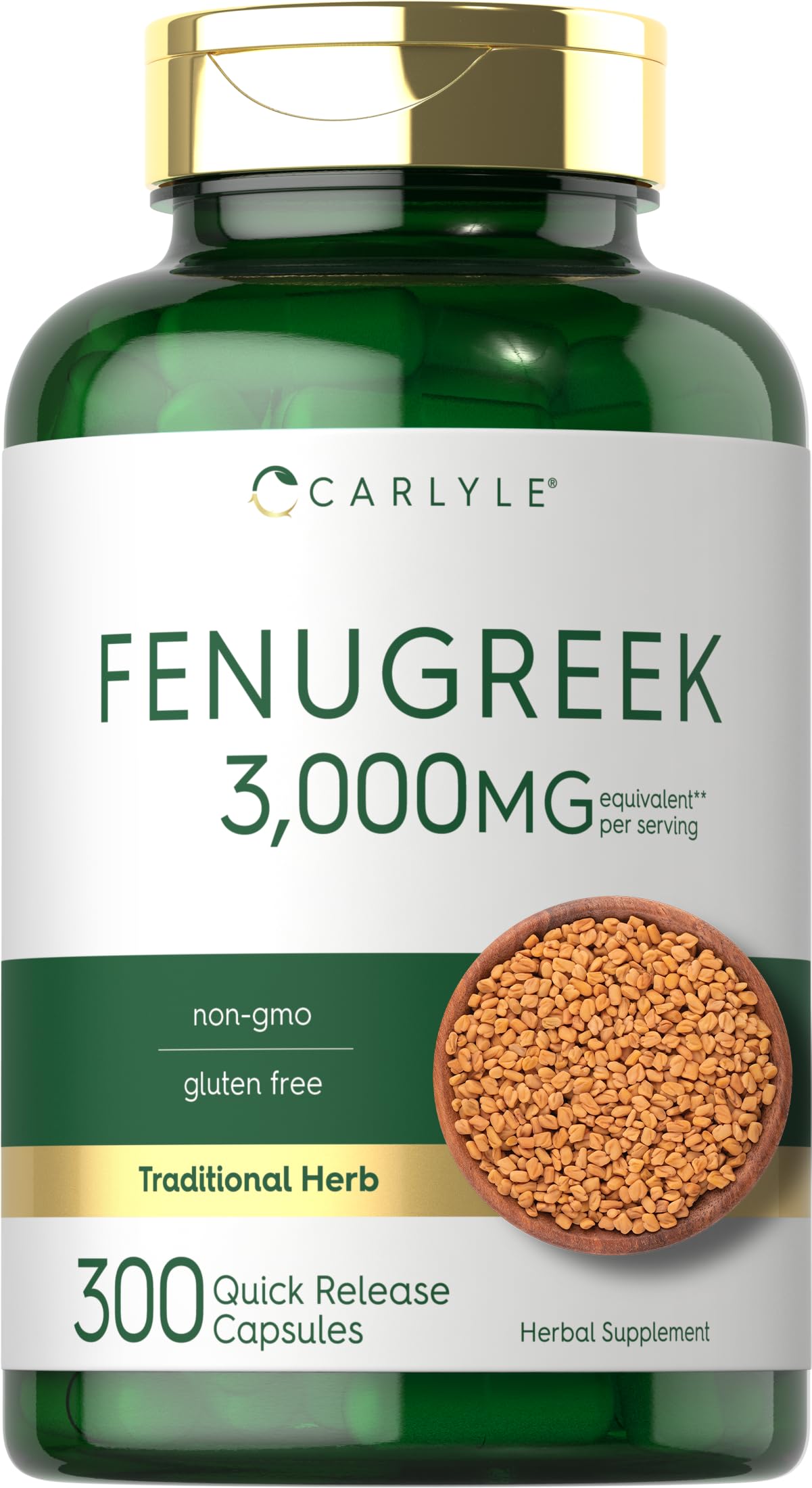 Carlyle Fenogrejo Cápsulas: frasco frontal, posible apoyo a un estilo de vida saludable.