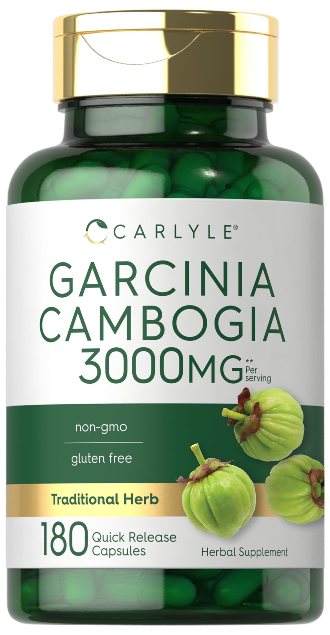 Carlyle Garcinia Cambogia Extract, botella visible, apoyo a un estilo de vida saludable.