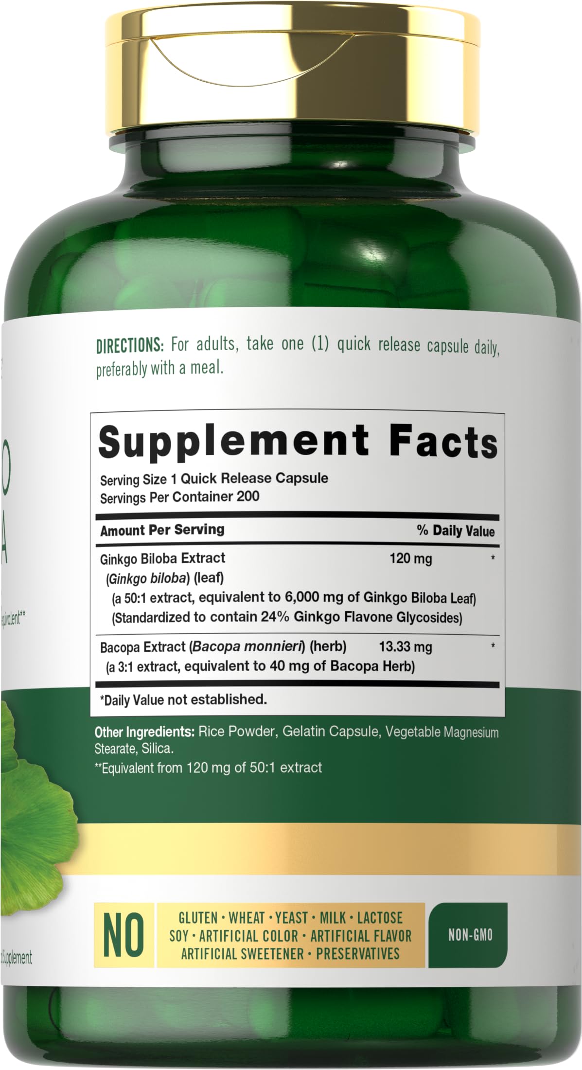 Carlyle Ginkgo Biloba, etiqueta frontal, fórmula tradicional para uso diario.
