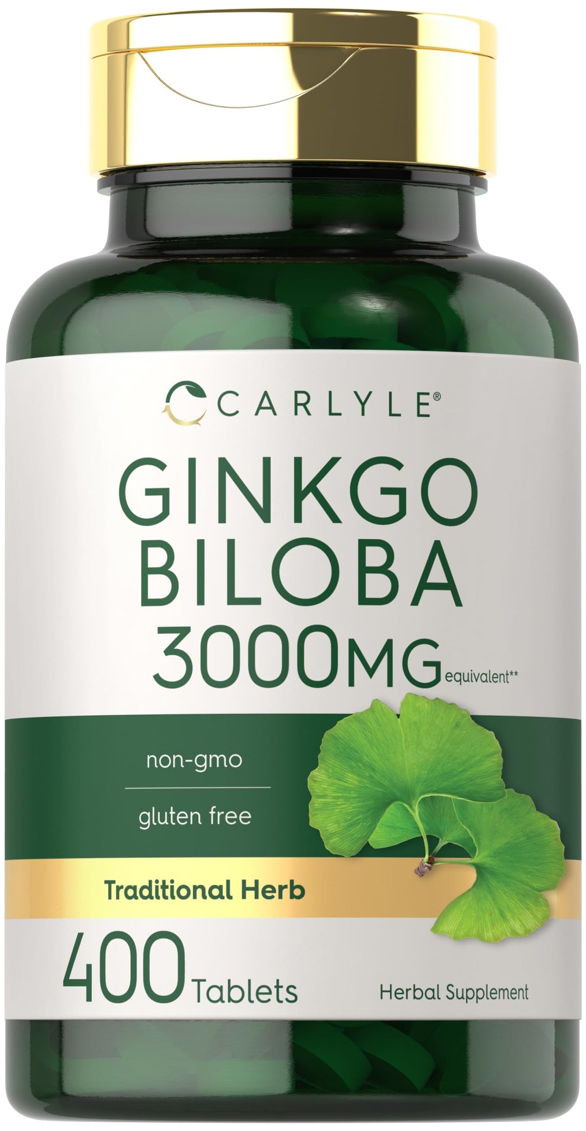 Carlyle Ginkgo Biloba tabletas en frasco, apoyo suave para la rutina diaria.